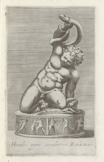 Sculptuur van de jonge Hercules in battle met een slang ローマの子ヘラクレスの像 (オブジェクトのタイトル) ローマのアンティーク彫刻（シリーズタイトル） 公共の場で見られるローマ市の古代彫像のアイコン (シリーズ タイトル) 作： Anonymous