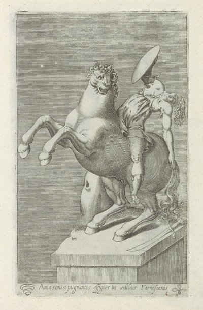 Sculptuur van een Amazone te paard ファルネシア宮殿で戦っているアマゾンの肖像 (オブジェクトのタイトル) ローマのアンティーク彫刻（シリーズタイトル） 公共の場で見られるローマ市の古代彫像のアイコン (シリーズ タイトル) 作： Anonymous