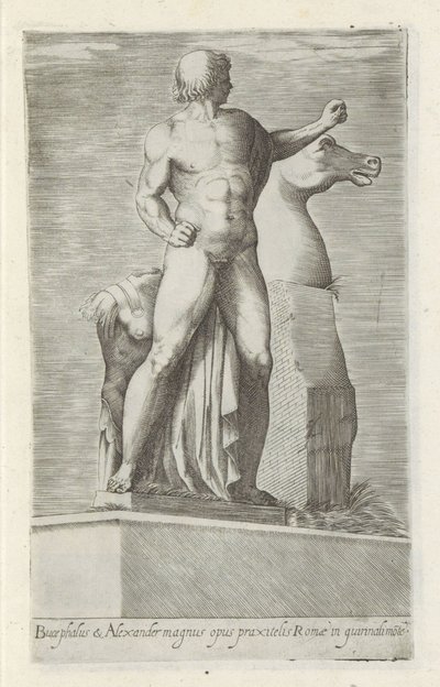彫刻家 van een van de Dioscuren op het Quirinaal te Rome Bucephalus & Alexander の偉大な作品 (...) (オブジェクトのタイトル) ローマのアンティーク彫刻（シリーズタイトル） 公共の場所で見られるローマ市の古代の彫像のアイコン (シリーズ タイトル) 作： Anonymous
