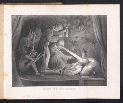 ライデン学生暦の漫画、1844 試験の前夜（オブジェクトのタイトル） 作： Anonymous