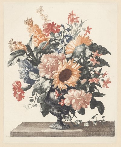 ひまわりやカーネーションなどの石花瓶 作： Anonymous