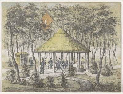 ボーケルの神殿と庭園、1831 年 ボーケルの寺院と庭園の眺め。 フローニンゲン市の民兵によって建てられ、配置されました。 1831 年 6 月 23 日の友愛会会員への記念品としての祝賀会を記念して 作： Anonymous