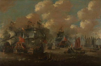 2 隻のスウェーデン軍艦と交戦する Eendracht との音の戦い、1658 年 作： Anonymous