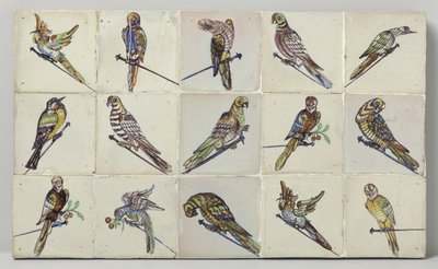 釘に鳥がとまるタイルパネル 15 タイルのフィールド 作： Anonymous