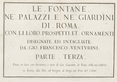 タイトルを額装したタイトルプリント Le fontane ne palazzi e ne giardini di Roma (シリーズタイトル) ローマの宮殿と庭園の噴水 (シリーズ タイトル) 作： Anonymous