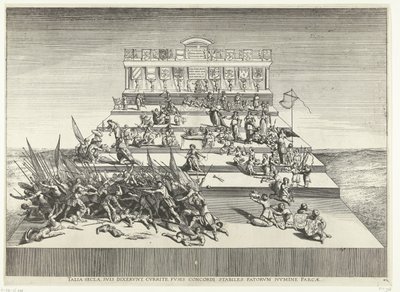 oorlog en vrede で Toneelvoorstelling。 incht van Ferdinand te Gent、1635 年 (no. 42) そのような世紀、彼らは自分自身に言った、走る、紡錘が調和している、安定している、運命の神によって救われている（オブジェクトのタイトル） カール 5 世のゲネトリコン劇場 作： Anonymous