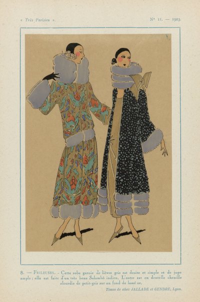 非常にパリジャン、1923年、No 11: 8. - FRILEUSES. - このドレスは白ウサギでトリミングされています... 作： Anonymous