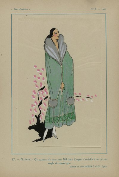 非常にパリジャン、1923年、No 8: 17.- NAÏADE. - このナイルグリーンのサテンコート... 作： Anonymous