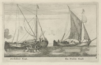2 隻の船: Frisian kaag と Gelderse kaag A Gelderse Kaegh、A Vriese Kaegh (オブジェクトのタイトル) 作： Anonymous