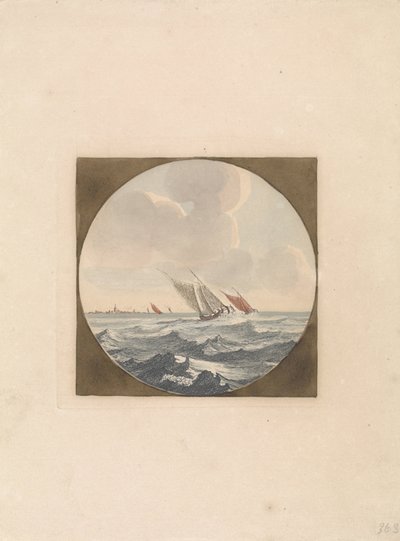 海上の 2 隻の帆船と沿岸の都市 Ships at Sea (シリーズ B) (シリーズ タイトル) 作： Anonymous