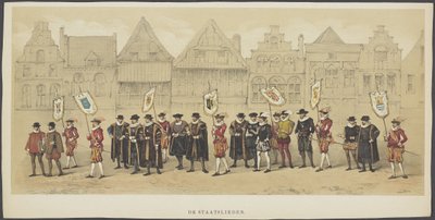 ユトレヒトの仮面舞踏会、プレート c: 政治家、1856 年 政治家 (オブジェクトのタイトル) オランダ自由の創設者 (ウィリアム 1 世の時代) ユトレヒトの学生隊のメンバー、ユトレックの 220 周年を記念して 作： Anonymous