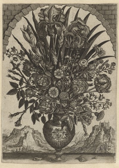 アーチ型の窓の花の花瓶 作： Anonymous