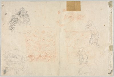 人物と植物のさまざまなスケッチ (裏面) 作： Anonymous