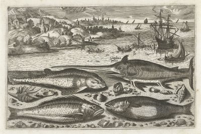 ビーチで 4 匹の魚 釣り（連載タイトル） Piscium v​​ivae アイコン (シリーズ タイトル) 作： Anonymous