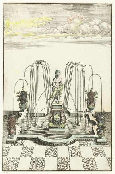 半円形の膨らみのある四角い水盤 Architectura Curiosa Nova (シリーズタイトル) 作： Anonymous
