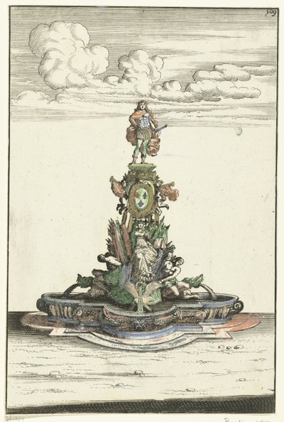 半円形の膨らみのある四角い水盤 Architectura Curiosa Nova (シリーズタイトル) 作： Anonymous