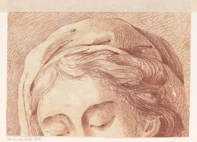 帽子と目を閉じた女性の頭 作： Anonymous