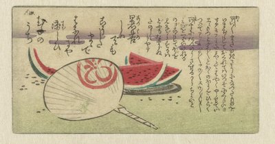 うちわとメロンのスライス 版画付きうちわシリーズ（シリーズタイトル） 作： Anonymous