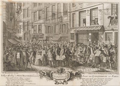 Rue Quinquempoix での風取引、1720 年 Quinquempoix から Parys までの海峡で開催された風の交渉のストレート イメージ (オブジェクトのタイトル) The Great Table of Folly (シリーズタイトル) 作： Anonymous
