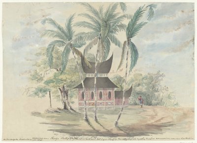 ラジャ・バティポの家は取り壊され、1841 年にパダンシェの高地で反乱の頭と指導者として罰と懲罰を受けるために焼かれました (オブジェクトのタイトル) 作： Anonymous