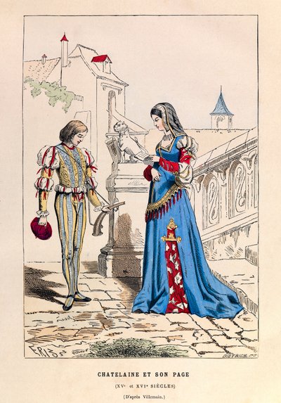 A chatelaine et son page au 15 century - Chatelaine and her page 15th Century - collection privee 作： Anonymous Anonymous