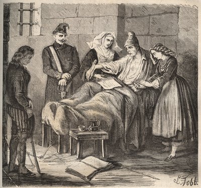 19世紀のロシュフォールのバッグンでの結婚式。ピエール・ザッコーネ（1817-1895）の「Histoire des bagnes depuis leur création à nos jours」（1877年）に掲載されている版画（Colonia Penale - Penal colony）。個人蔵。 作： Anonymous Anonymous