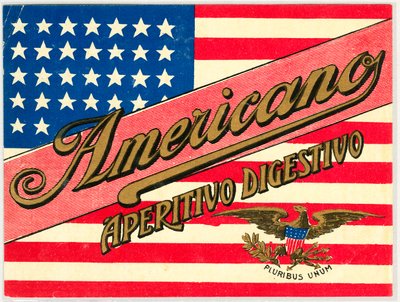 アメリカ国旗が描かれたイタリアのショートドリンク「アメリカーノ」の広告 作： Anonymous Anonymous