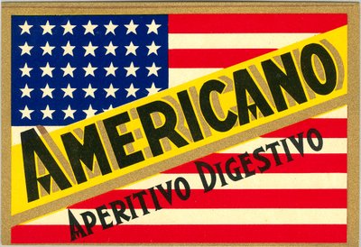 アメリカ国旗が描かれたイタリアのショートドリンク「アメリカーノ」の広告 作： Anonymous Anonymous