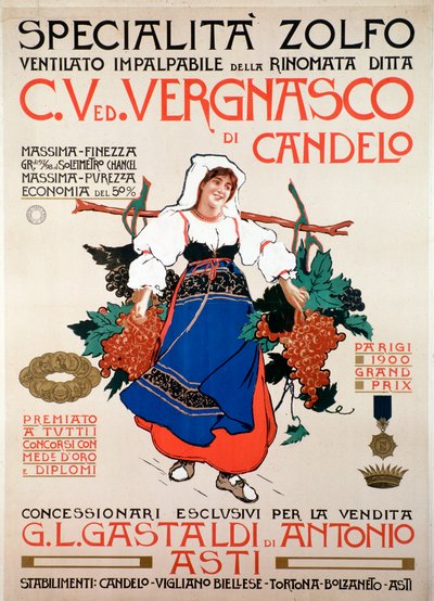 イタリアのVergnasco Candelo社が製造した殺菌剤Winnowed sulphurの広告ポスター（20世紀 作： Anonymous Anonymous