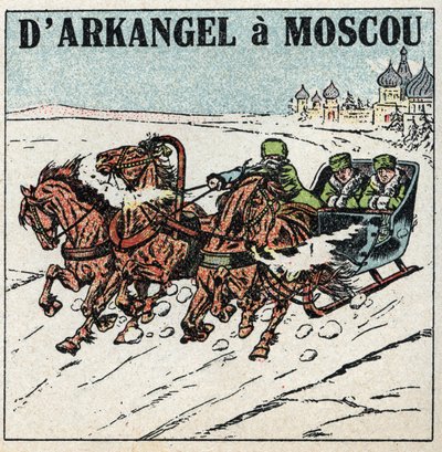 動物の引っ張り合い：アークエンジェルからモスクワまで。ロシアのトロイカ。1925年の匿名のイラスト。個人蔵。 作： Anonymous Anonymous
