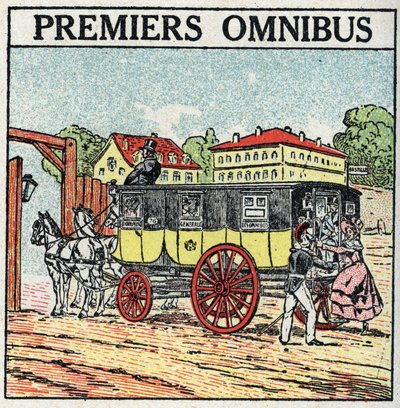 アニマル・トラクション：シャルル10世の時代（1824-1830）にフランスで初めて登場したオムニバス。1925年の匿名のイラスト。個人蔵。 作： Anonymous Anonymous