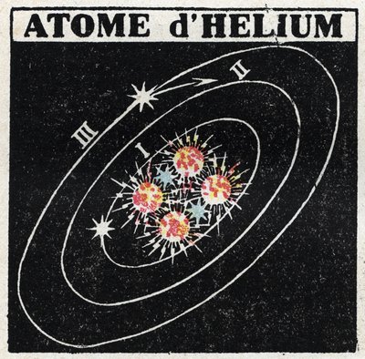 原子と科学。ヘリウム原子。1925年の匿名のイラスト。個人蔵。 作： Anonymous Anonymous