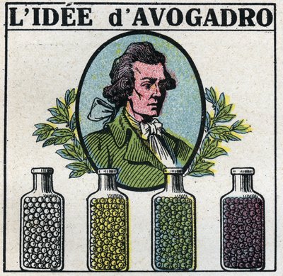 Atoms:アメデオ・アボガドロ（1776-1856）のイデー。1925年の匿名のイラスト。個人蔵。 作： Anonymous Anonymous