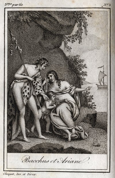 Bacchus et Ariane（バッカスとアリアドネ）Charles Albert Demoustier（1760-1801）の「Lettres a Emilie sur la mythologie」の1819年のエングレーヴィング。個人蔵。 作： Anonymous Anonymous