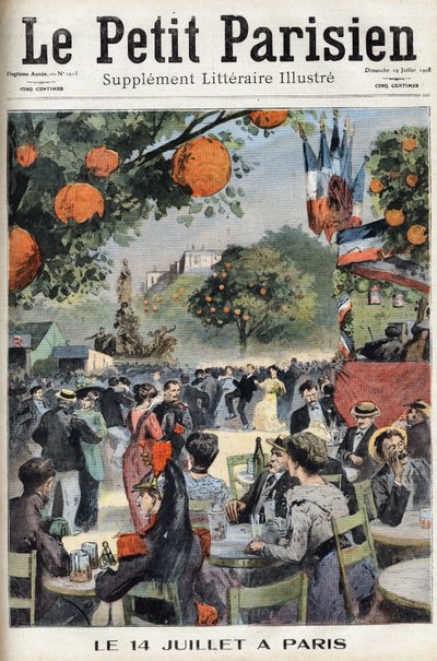 7月14日のパリでの舞踏会。1908年7月19日の新聞「Le petit parisien」に掲載されたもの。個人蔵。 作： Anonymous Anonymous