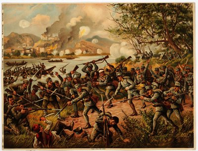 Bataille de la Drina (Bosnie, Serbie) 1914 - The Battle of Drina - Anonymous - 1914 - カラーリトグラフ - 39x52,2 - Private Collection 作： Anonymous Anonymous