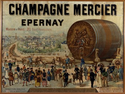 1889年の万国博覧会に出展されたシャンパンの大樽 - メルシエ・シャンパンの広告ポスター 19世紀後半 作： Anonymous Anonymous