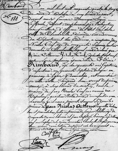 フランスの詩人、アルチュール・ランボー（1854-1891）の出生証明書 シャルルヴィル、ランボー美術館蔵 作： Anonymous Anonymous