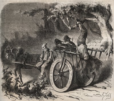 19世紀のトゥーロン・バグーンからの部隊の大胆な脱出。ピエール・ザッコーネ（1817-1895）の「Histoire des bagnes depuis leur création à nos jours」（1877年）に掲載された版画（Colonia Penale - Penal colony）。個人蔵。 作： Anonymous Anonymous