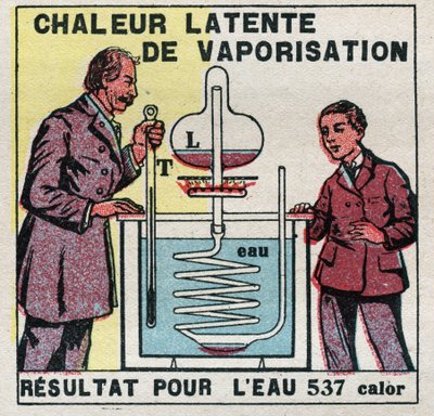 熱量測定：Marcellin Berthelot（1827-1907）の熱量計で測定された気化潜熱のこと。1925年の匿名のイラスト。個人蔵。 作： Anonymous Anonymous