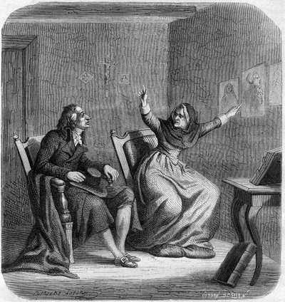 カトリーヌ・テオ（1716-1794） 神秘的なフランスの幻視画家とアントワーヌ・クリストフ・ジェル（ドム・ジェル）（1736-1801） - アルフォンス・ド・ラマルティーヌ（1790-1869）の「ジロンダンの歴史」に掲載されたエングレーヴィング 1865-1866 - 個人蔵 作： Anonymous Anonymous