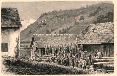 1874年、スイスのサン・ウルサンヌ(Saint Ursanne)で行われたカトリックの礼拝の様子を、写真をもとに再現したもの。Louis-Eugene (Louis Eugene) Louvetによる「Les Missions Catholiques au XIXeme Siecle」に掲載されたエングレーヴィング。個人蔵。 作： Anonymous Anonymous