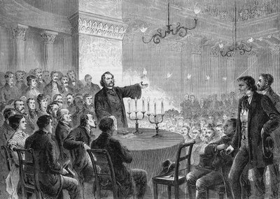 1868年、ウィーンで開催された改革者ヨハネス（ジャン）・ロンゲ（1813-1887）の会議。彼は万国キリスト教会を設立した。1868年の刻印。個人蔵。 作： Anonymous Anonymous