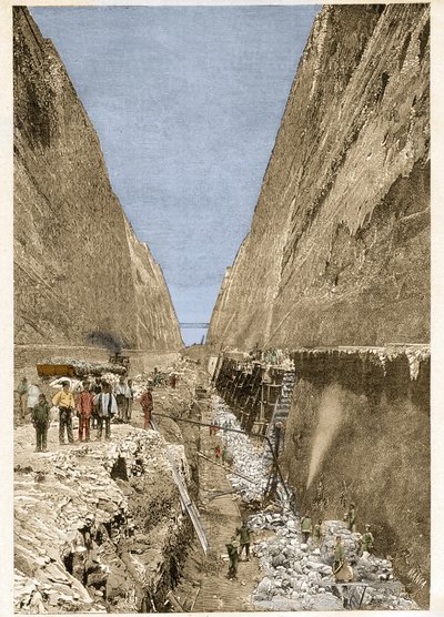The Construction of the Corinth Canal 1893 -engraving - コリントス運河の建設。 作： Anonymous Anonymous