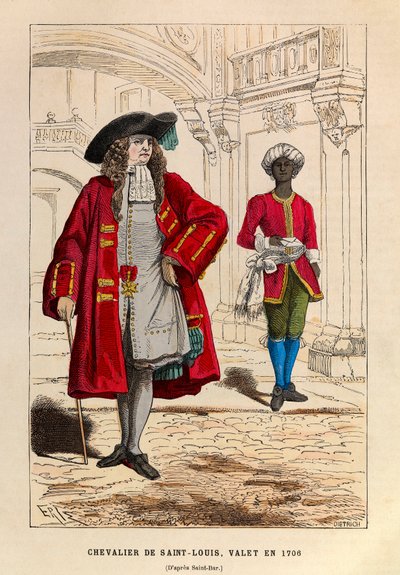 1706年（ルイ14世の政体）に付き添うサン・ルイ騎士団員の衣装 - サン・ルイ騎士団員と下男の衣装 作： Anonymous Anonymous