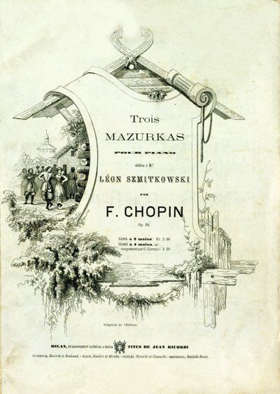 ショパン（1810-1849）が作曲したレオン・シミトコフスキに捧げた「ピアノのための3つのマズルカ Op.50」の表紙。 作： Anonymous Anonymous