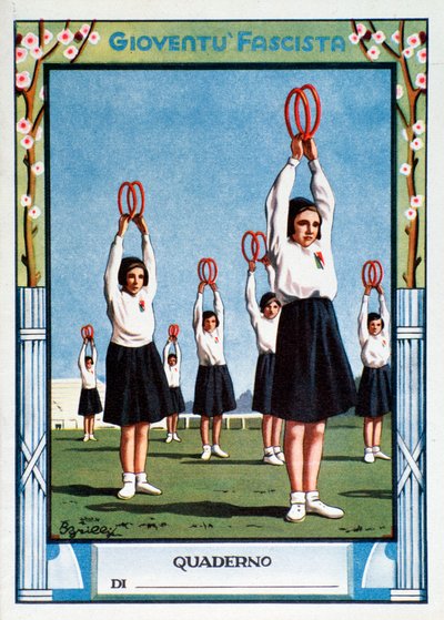 スポーツトレーニング中のファシスト少女たちと表紙の学生ノート 作： Anonymous Anonymous