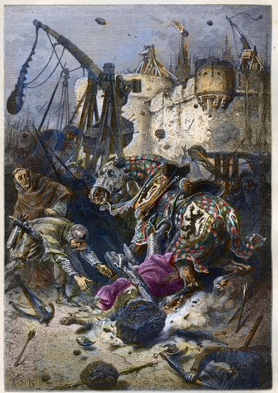 モンフォールのシモン4世（1150-1218）フランスの貴族、1218年にトゥールーズの座で死去 - トゥールーズの戦いでシモン・ド・モンフォールが死去、6月25日 作： Anonymous Anonymous