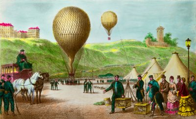 1870年のパリ包囲戦での気球ポストと伝書鳩の出発、Privee Collection 作： Anonymous Anonymous