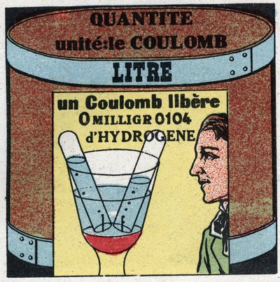 電気の単位。電気の量を測るクーロン。1925年の匿名のイラスト。個人蔵。 作： Anonymous Anonymous
